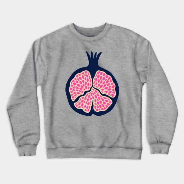 POMEGRANATE Fresh Plump Ripe Tropical Fruit in Dark Blue with Cream and Fuchsia Hot Pink Seeds - UnBlink Studio by Jackie Tahara Crewneck Sweatshirt by UnBlink Studio by Jackie Tahara